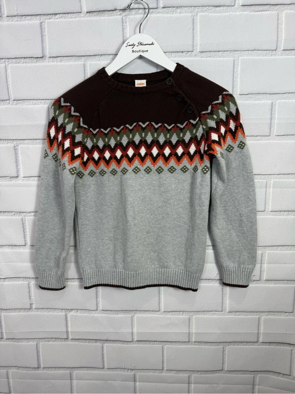 Gymboree Boys Fair Isle Sweater Size 8 Gray Brown Cotton Knit